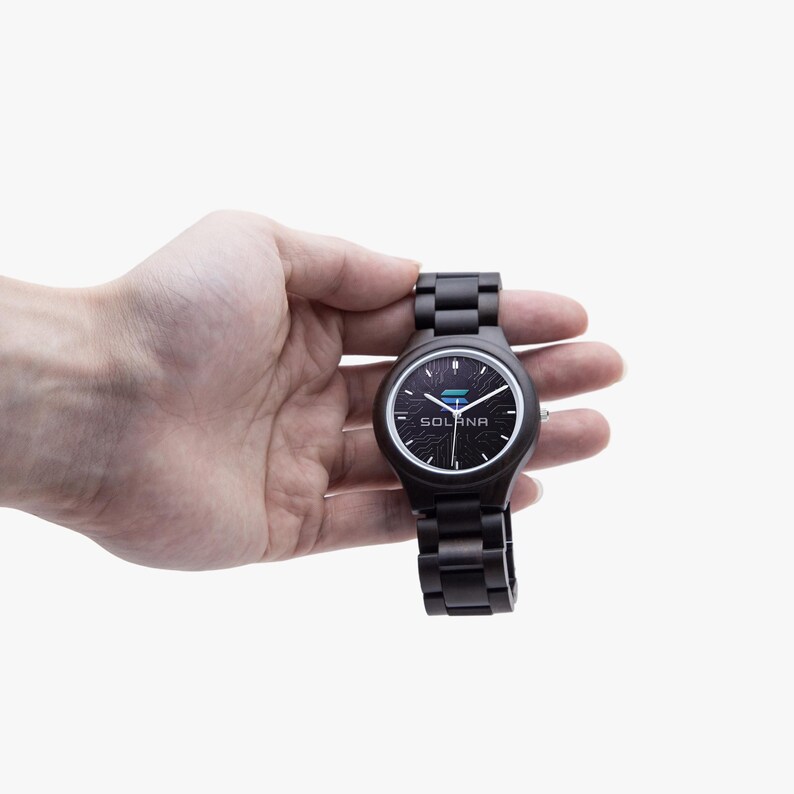 Solana Wooden Watch • Crypto Wrist Watch • 45 mm Italian Olive Lumber • Japanese CITIZEN Quartz image 6