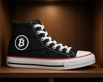 Bitcoin High Top Sneakers | Crypto Shoes for Men & Women | BTC Canvas Shoes | Satoshi High Tops | Blockchain Streetwear | Crypto Poison