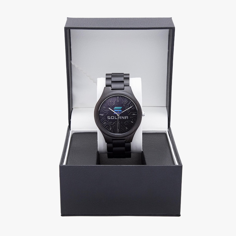 Solana Wooden Watch • Crypto Wrist Watch • 45 mm Italian Olive Lumber • Japanese CITIZEN Quartz image 7