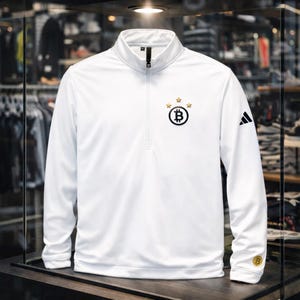 Bitcoin Sweatshirt | Men’s Quarter-Zip Crypto Pullover | Custom Adidas Sweater | Bitcoin Embroidery Jacket