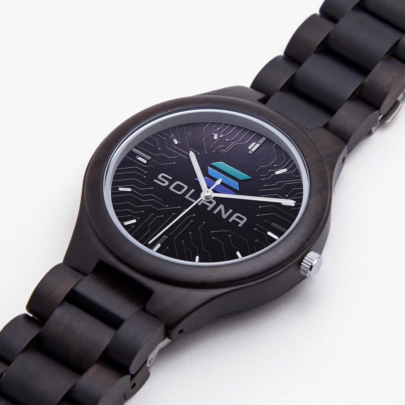 Solana Wooden Watch • Crypto Wrist Watch • 45 mm Italian Olive Lumber • Japanese CITIZEN Quartz image 3