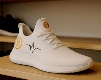 Zapatillas Bitcoin – Criptozapatillas | Zapatillas unisex blancas de malla con el logo de BTC | Ropa urbana blockchain