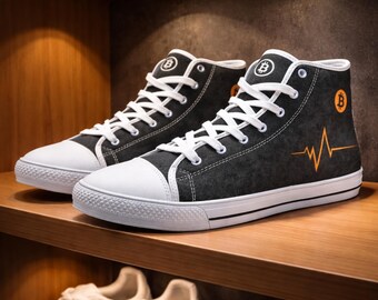 High Top Bitcoin Shoes | Bitcoin Canvas Shoes | High-top sneakers | Satoshi Nakamoto Shoes |  Crypto Canvas Shoes | BTC streetwear