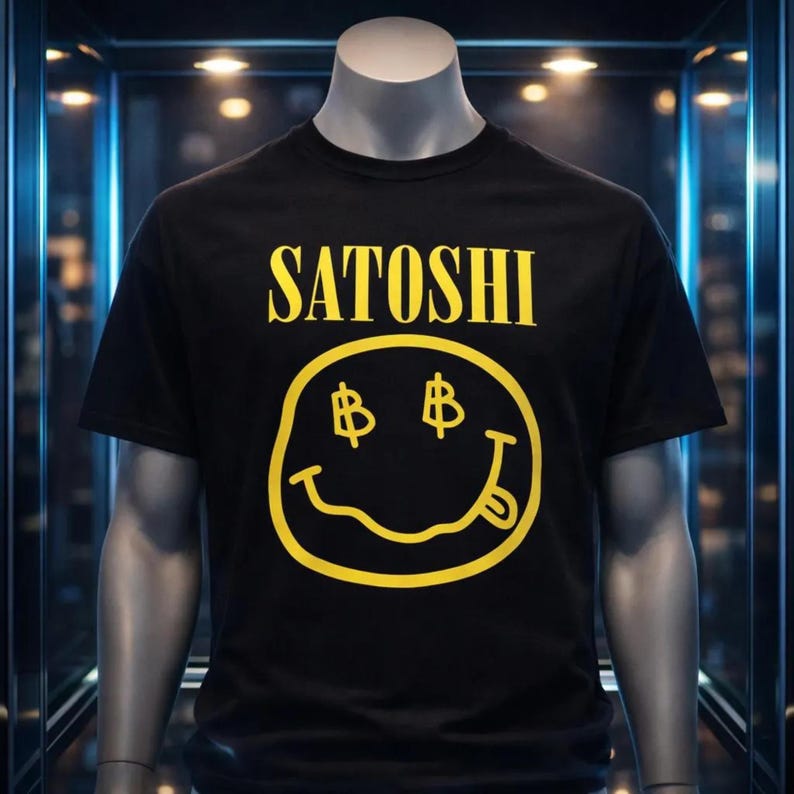 T-shirt Satoshi Smiley – T-shirt Bitcoin en coton épais noir – Cadeau crypto image 4
