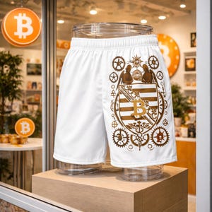 Bitcoin Swim Shorts | Crypto Swim Trunks for Men | Steampunk Bitcoin Shorts | Web3 Beachwear