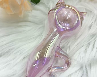Pipe en verre chat rose 4,5 pouces, pipe de poche en verre soufflé à la main, bol en verre soufflé à la main, cadeau pour elle, art du verre fantaisie