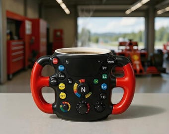 3D Car Steering Wheel Coffee Mug – Unique Novelty Gift for Men, Car Enthusiasts, and Him