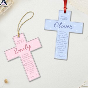 Personalized Baptism Cross Acrylic Ornament, Custom Name & Scripture Keepsake