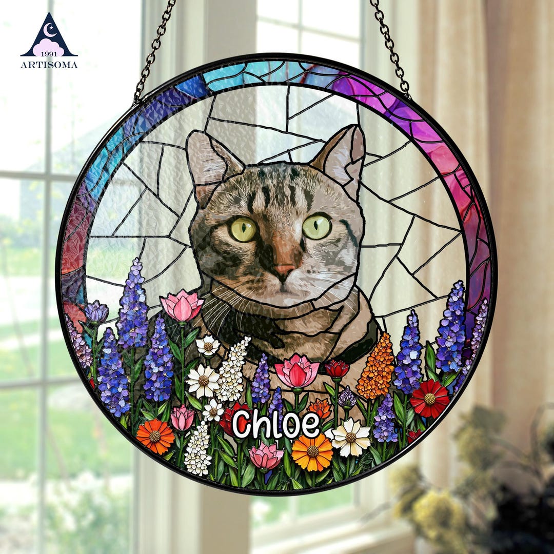 Custom Cat Portrait Suncatcher: Stained Glass Pet Memorial Gift - Etsy