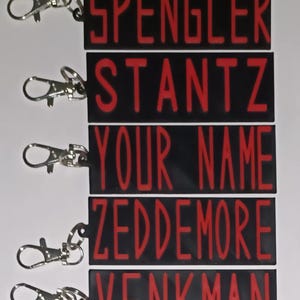 Custom Ghostbusters name tag keychain