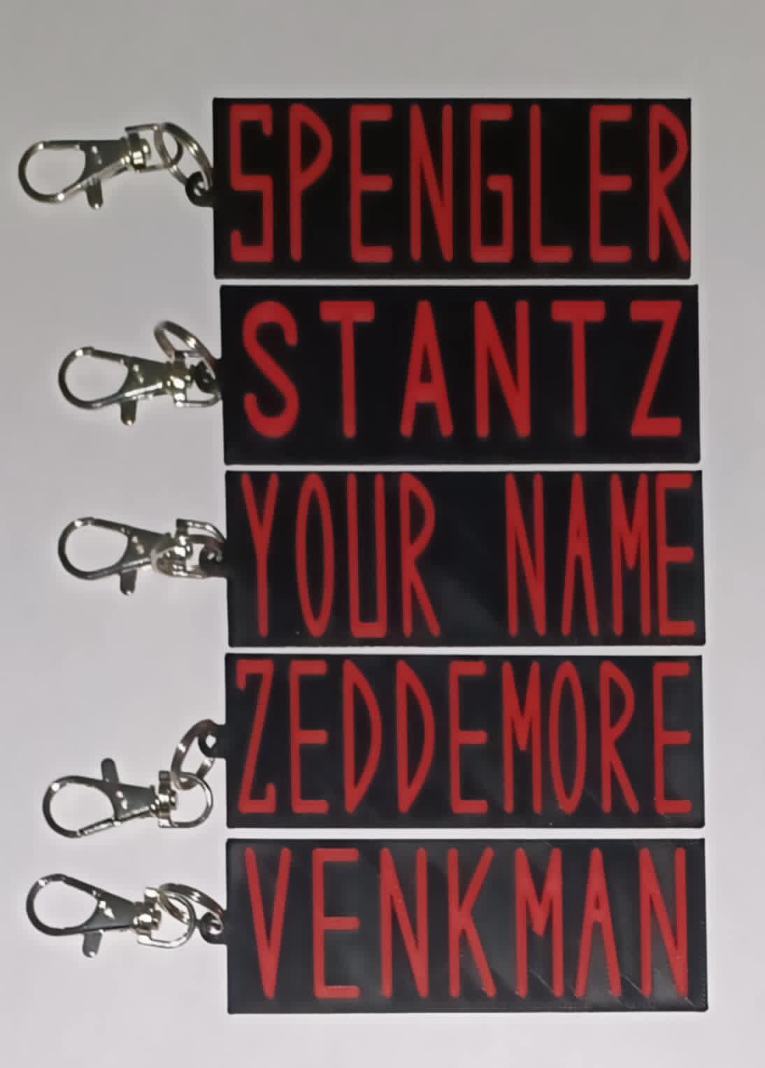 Custom Ghostbusters name tag keychain