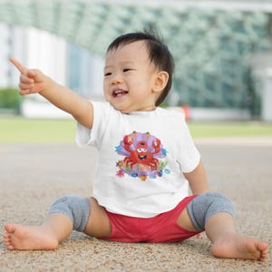 かわいいカニの幼児用ジャージーTシャツ、白または黒、サイズ2歳から5/6歳、海の生き物プリント、男の子と女の子向けの高品質シーライフTシャツ