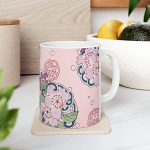 Vintage Japanese Cherry Blossom Mug: Sakura Floral Ceramic Drinkware