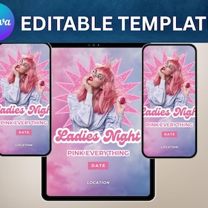 Ladies Night Flyer Template – Pink Everything Canva Invite – Editable Girls Night Out Party Design