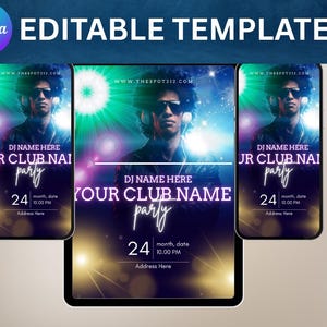 Night Club Party Flyer – DJ Event Canva Template – Editable Neon Club Flyer for Music Events
