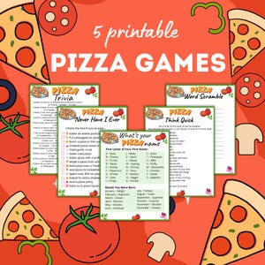 Pizza Party Games Bundle – 5 Printable Pizza Games for Kids, Teens & Adults – Pizza Night Activities – Instant Download, Pizza Party