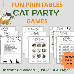 Cat Party Game Bundle – Printable Kit | Kitty Birthday, Pet Lover Games, Cat-Themed Party Activities | Instant Download | Kitten shower game