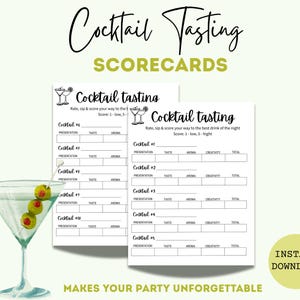 Cocktail tasting scorecard, cocktail competition, cocktail tasting card, cocktail board night, drink rating sheet, cocktail party