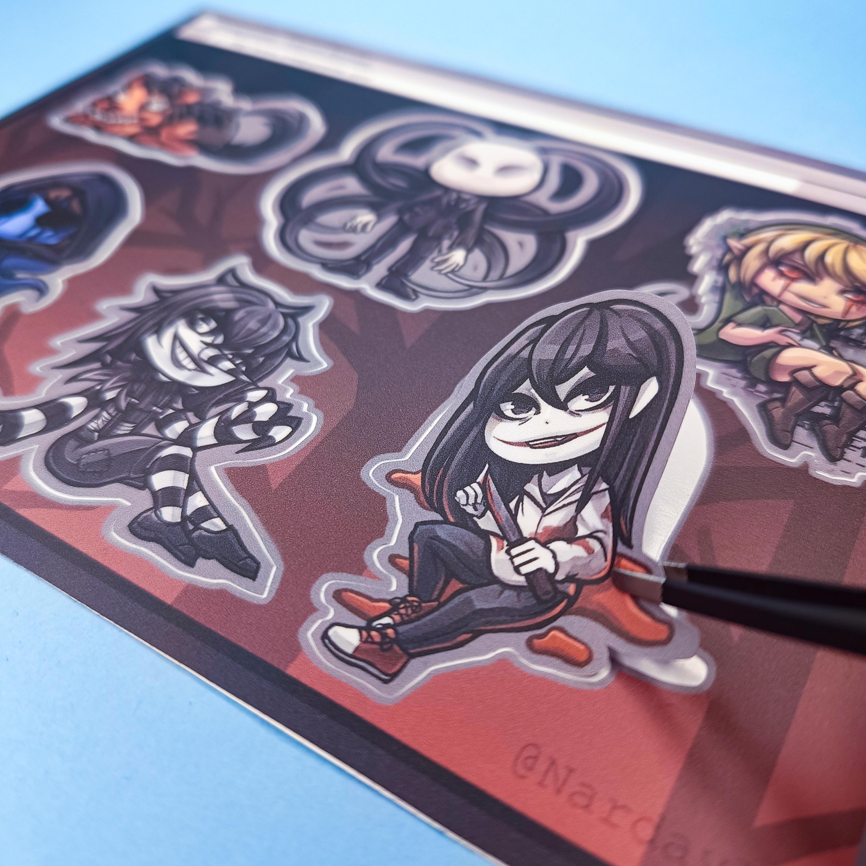 クリーピーパスタ | ステッカーシート | ジェフ・ザ・キラー、スレンダーマン、アイレス・ジャック、ベン・ドローン - Etsy 日本, image size:3000x3000