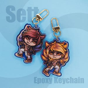 Sett | Two Sided Glitter Epoxy Keychain | League of Legends | gamer grit form charm