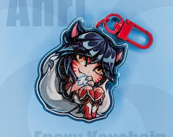 Ahri / Portachiavi in resina epossidica glitterata a due lati / League of Legends / volpe a nove code, giocatore;