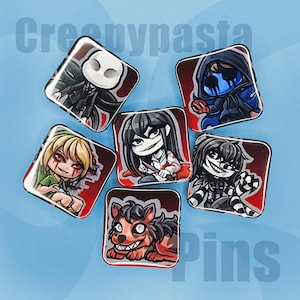 Può includere: Set di 6 spille con personaggi di creepypasta. Le spille presentano vari personaggi del folklore di internet creepypasta, tra cui Jeff the Killer, Slender Man e Laughing Jack. Le spille sono in metallo e hanno una finitura lucida.