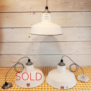 1960s White Porcelain Ceiling Pendant Light 14 Inch: Miller Electric, Industrial