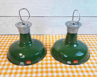 1930s Green Porcelain Ceiling Lights: New Old Stock Benjamin Antique Industrial Flush Mount Style