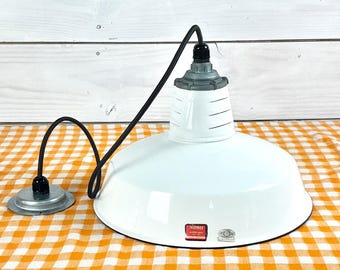 14 inch White Porcelain Pendant Light: Miller Electric Industrial Salvage
