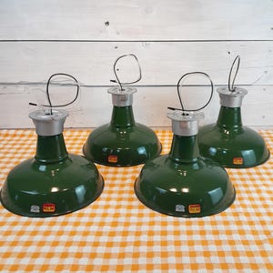 1930s Green Porcelain Ceiling Lights: New Old Stock Benjamin Antique Industrial Flush Mount Style