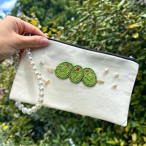 Olive Pick Embroidered Coin Purse, Handmade Canvas Purse, Gift For Her