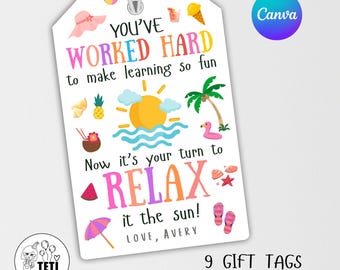 Editable Summer Teacher Gift Tag, End of Year Thank You (PDF)