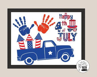 4th of July Handprint Craft Keepsake, Patriotic Fourth Handprint Art Activity 2025, Camp Crafts, Toddler Daycare PreK Preschool Printable