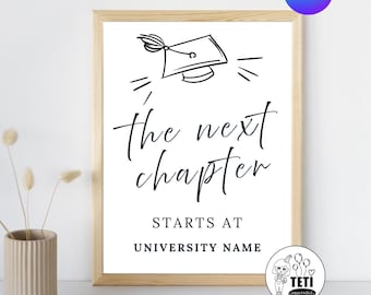 Plantilla de letrero "El próximo capítulo", letrero moderno para fiesta de graduación imprimible, letrero "Mi próximo capítulo comienza en la universidad" minimalista EDITABLE en Canva