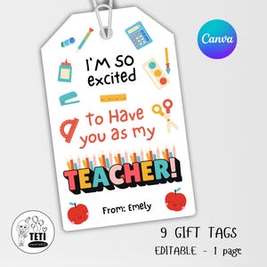 First Day Of School Teacher Gift Tag, Printable Back To School Gift Tag For Teacher, New Teacher Gift, Teacher Appreciation Tag Canva