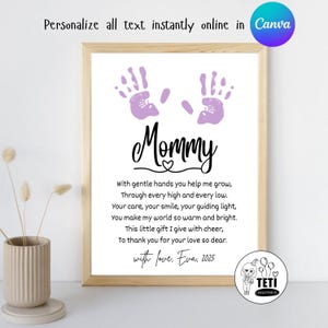 Mommy Handprint Poem Printable, DIY Mothers day gift, Mothers Day Craft Activity Handprint Toddler, Kids Card Keepsake EDITABLE Canva