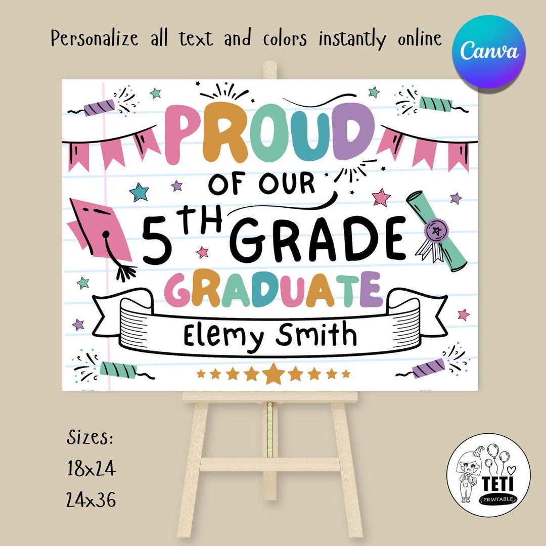 Girly 5th Grade Graduation Yard Sign Pink Purple Teal, Proud of Our ...