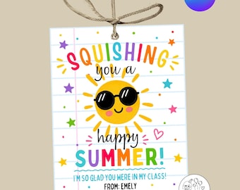 楽しい夏をプレゼントするギフトタグ、学年末の生徒へのギフトタグ、太陽のような先生の最終日のタグテンプレートCanva