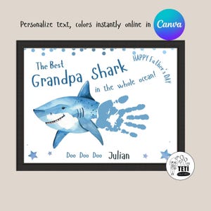 Meilleur grand-père requin, empreinte de main, artisanat d'art, fête des pères, anniversaire, carte-cadeau souvenir pour bébé et tout-petit, modèle modifiable