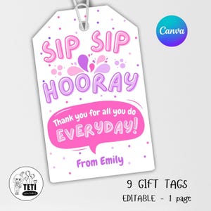 Bewerkbaar slokje hoera leraar waardering tag, slokje waardering cadeaukaartje, leraar bedankt koffie, wijn, drankje cadeaukaartjes canva
