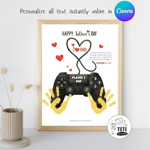 Arte de huella de mano para el Día del Padre, regalo de huella de mano de videojuego para papá, actividad de huella de mano de recuerdo, regalo para papá gamer imprimible, descarga EDITABLE Canva
