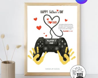 Vatertags-Handabdruckkunst, Videospiel-Handabdruckgeschenk für Vater, Andenken-Handabdruckaktivität, Gamer-Vatergeschenk Druckbarer Download EDITIERBARE Canva