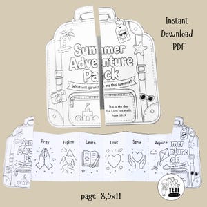 Summer Adventure Pack Craft, Christian Summer Printable for Kids, Bible Coloring Cut and Fold Activity, Sunday School PDF