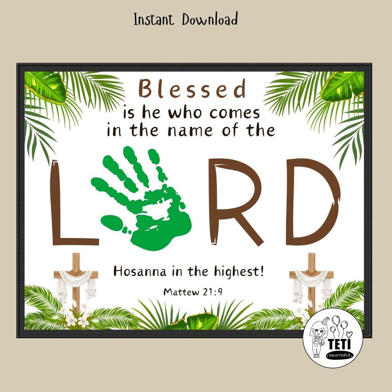 Palm Sunday Handprint Art Craft, Easter Sunday School Activity, Bible ...