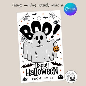 Boo Halloween Gift Tag, Ghost School Halloween Treat Tag, Bootiful Halloween Favor Tag, Editable Canva