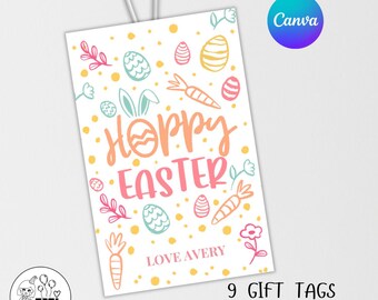 Etiqueta de regalo de Pascua imprimible, etiqueta de Pascua para clase, artesanía de Pascua para la escuela dominical, etiqueta de regalo de Pascua, Canva editable