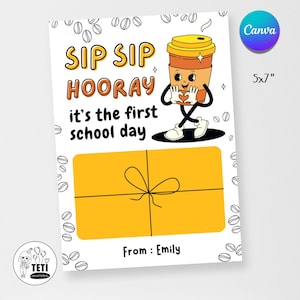 Porte-cartes café pour enseignant, Cadeaux pour la rentrée des classes, Porte-cartes pour la rentrée des classes, Toile modifiable et imprimable