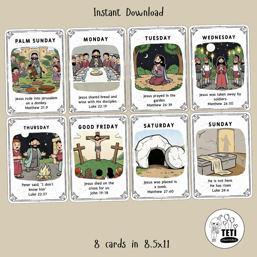 Holy Week Cards for Kids, Kids Easter Story Cards, Easter Advent ...