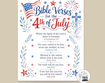 4 juli Bijbelvers teken en kaarten, christelijke patriottische geschriften afdrukbaar, zondagsschoolbijbelkaarten, Independence Day Church pdf