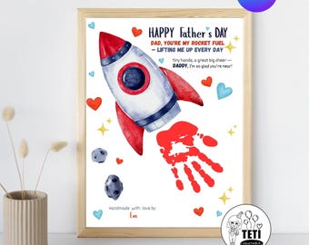 4 Designs Rocket To the Moon Father's Day Handprint Art, Love You To The Moon & Back Printable Gift for Dad, Papa, Toddler Activity EDITABLE
